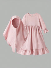Young Girl Casual Solid Color Ruffle Trim Long Sleeve Dress